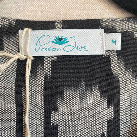 Fair Trade Genuine Ikat Black Wrap Dress 100% Cotton NWT Medium Passion Lilie - Picture 5 of 13